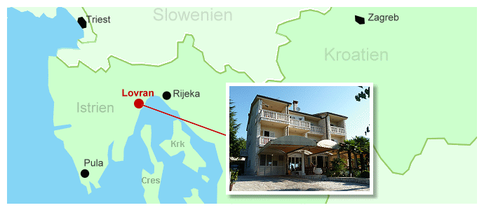 Lage der Pension Villa Ana in Lovran in der Kvarner Bucht